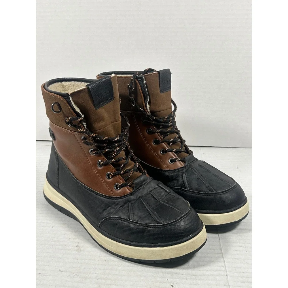 Aldo LURRYX Mens 10 Waterproof Winter Duck Boots Brown Black Faux Fur Lined